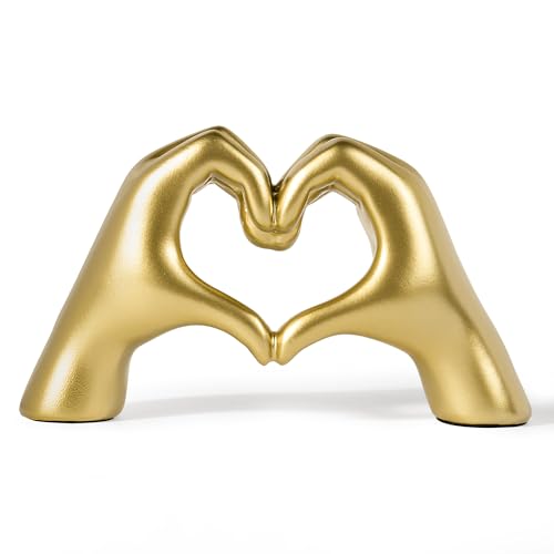 Gold Decor Living Room - Small Shelf Decor Aesthetic - Heart Hands Sculpture - Teen Girls Bedroom Knick Knacks - Cute Home...