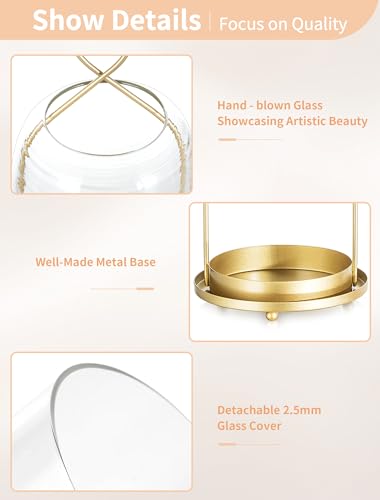 NUPTIO Glass Lanterns Decorative Outdoor: Gold Hurricane Candle Holders for Pillar Candles - Set of 2 Hanging Lantern for ...