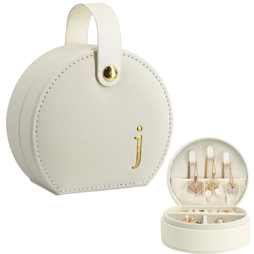 COLLECTIVE HOME - Travel Jewelry Case, Elegant Half-Moon Design with Gold Monogram, Detachable Handle, Personalized Access...
