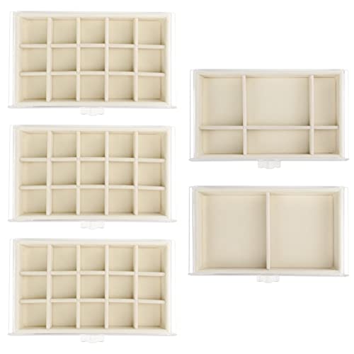 Watpot Acrylic Jewelry Box with 5 Drawers, Clear Earring Storage Organizer Display Case for Women Girls, Beige