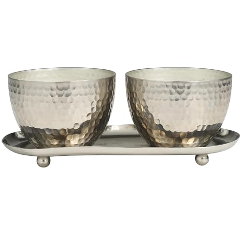 Deco 79 Metal Decorative Candle Sweet Bamboo Scented Hammered 10 oz 1 Wick Aromatherapy Candle with White Wax, Set of 2 Wa...