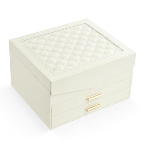 Amearea Jewelry Box Organizer for Women Girls with Mirror, 3-Layer Large Jewelry Storage Case, Synthetic Leather Jewelry H...