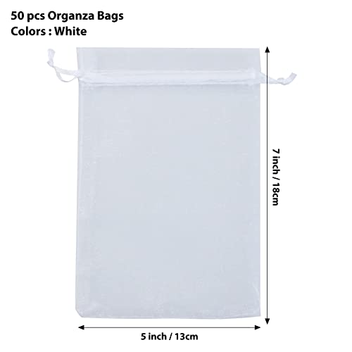 ANZNKU 50 Pack White Organza Bags 5 x 7 in, Small Mesh Gift Bags Bulk Drawstring for Wedding Favors, Gift Wrap Bag for Can...