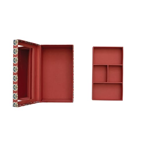 Fabric Covered Jewelry Box with Floral Pattern and Interior Mirror, Multicolor