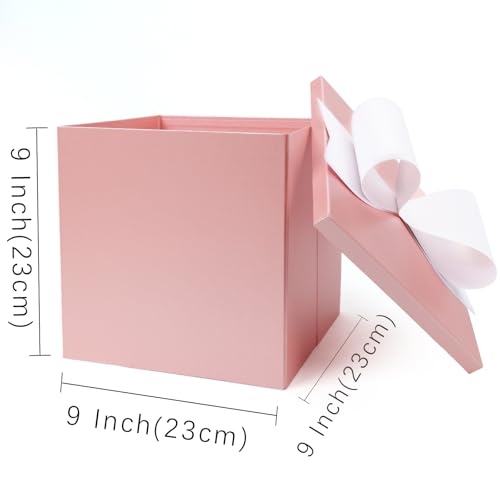 BIOBROWN Medium Gift Boxes with Lids for Presents, 9x9x9 Inches Pink Collapsible Gift Box for Valentine's Day, Birthday, W...
