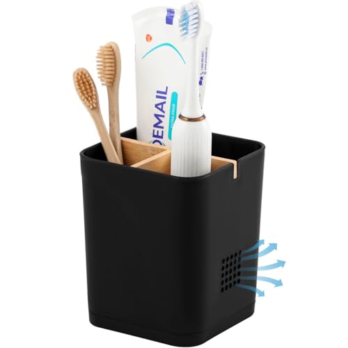 Electric Toothbrush Holder 3 Slots Tooth Brushing Holder with Bamboo Dividers for Bathrooms, Plastic Toothbrush and Toothp...