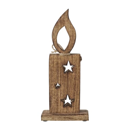 VHC Brands White Flame Natural Candle w/Stars Wooden Figurine 12x5x2