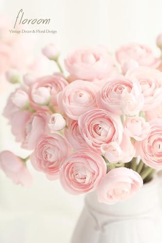 Floroom Ranunculus Artificial Flowers 18 Pcs Blush Faux Silk Mini Ranunculus Bulk Fake Wedding Filler Flowers for DIY Pink...