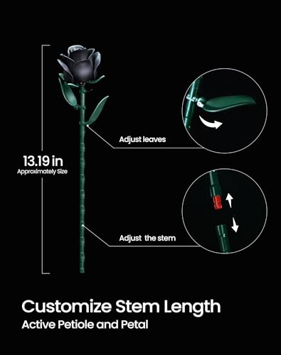 iATOM Black Rose Bouquet Building Set, 12Pcs Flower Botanical Collection Kit for Adult, Valentine's Day Gift for Her/Girlf...