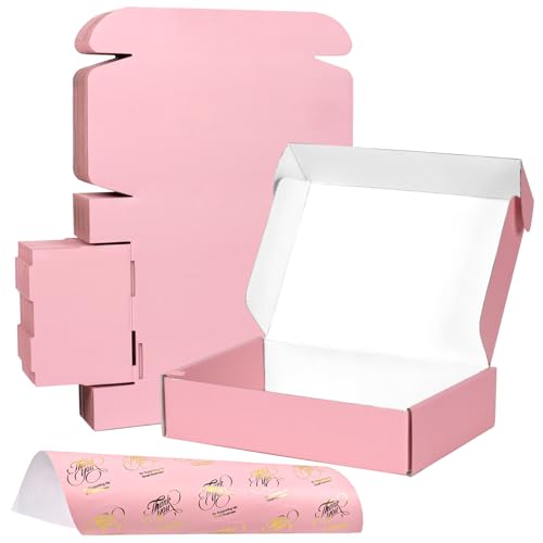 OUGEBOX 30 Pack 9x6x2 Pink Shipping Boxes for Packaging Small Business, Corrugated Cardboard Boxes for Shipping Packing Ma...