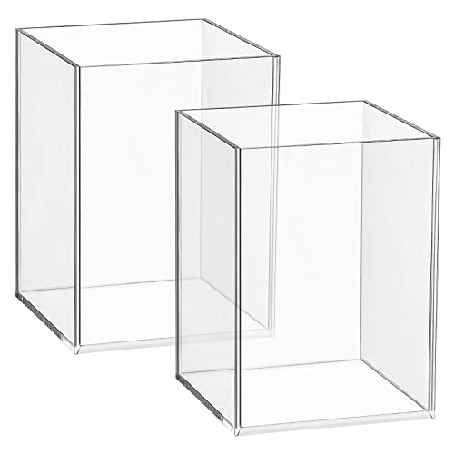 Mototo 2 Pieces Clear Acrylic Pen Holder & Pencil Cup Clear Makeup Bush Holder Acrylic Desktop Stationery Organizer for Of...