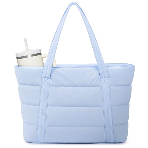 Narwey Puffer Tote Bag for Women Girl, Puffy Work Tote Bags for Nurse Teacher, Quilted Shoulder Bag Handbag for Travel Gym