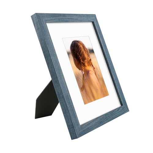 Golden State Art, 8x10 Picture Frame with Mat for 5x7 Photo - High Definition Glass Wall Mounting or Tabletop Display (Blu...