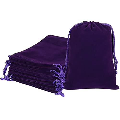 HRX Package 20pcs Velvet Bags, 5x7 inch Purple Cloth Gift Pouches Drawstring Baggies Sacks for Dice Ornament Jewelry