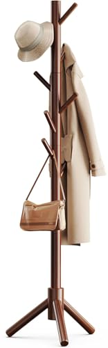 Pipishell Sturdy Wooden Coat Tree with 8 Hooks, 3 Adjustable Sizes for Clothes, Hat Stand Used in Bedroom/Office/Entryway,...