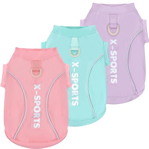 ABRRLO 3-Pack Reflective Dog Shirts for Small Medium Dogs Sun Protection Lightweight Puppy Cat T-Shirt with D-Ring,Soft St...