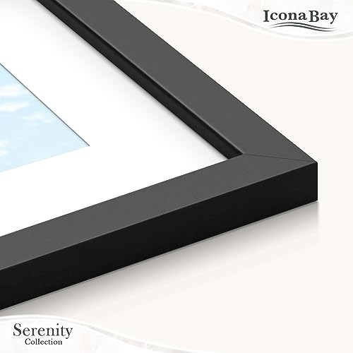 Icona Bay 4x6 Picture Frame w/Removable Mat for 3x5 Photo (Black), Sleek Modern Style Frame, Table Top or Wall Mount, Sere...
