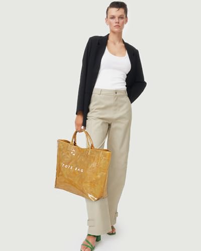 Lushandy PVC Tote Bag Women's Plastic Tote Purse Large Letters Print Hobo Handbag for Work, Beach, Gift