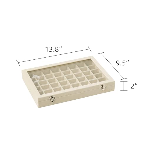 Frebeauty 48 Grid Jewelry Tray,Adjustable Earring Holder Organizer with Glass Lid,Velvet Drawer Jewelry Organizer for Ring...