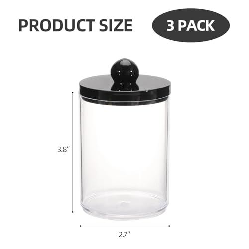 Tbestmax 10oz Qtips Holder - Bathroom Organizers and Storage Containers Plastic Apothecary Jar with Black Lids for Cotton ...