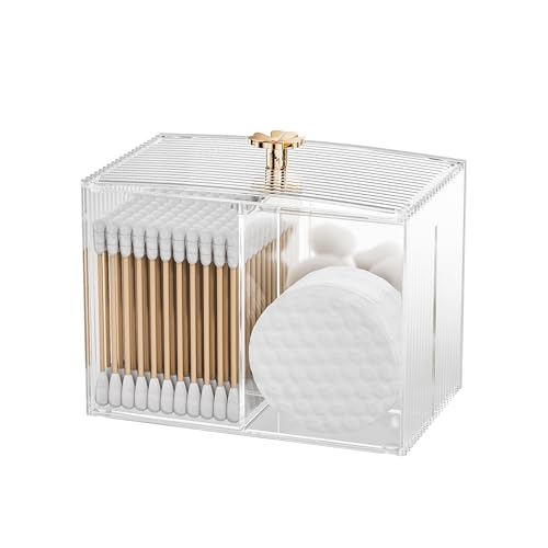 Oasiteege Q Tip Holder for Bathroom with 3 Compartments, Cute Clear Plastic Bathroom Container Jars Canister Dispenser wit...