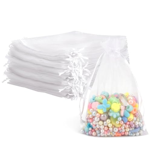 Organza Bags, Organza Bags 4"x6", 60PCS Small Mesh Bag Drawstring, White Sheer Wedding Party Favor Bag, Small Mesh Gift Po...