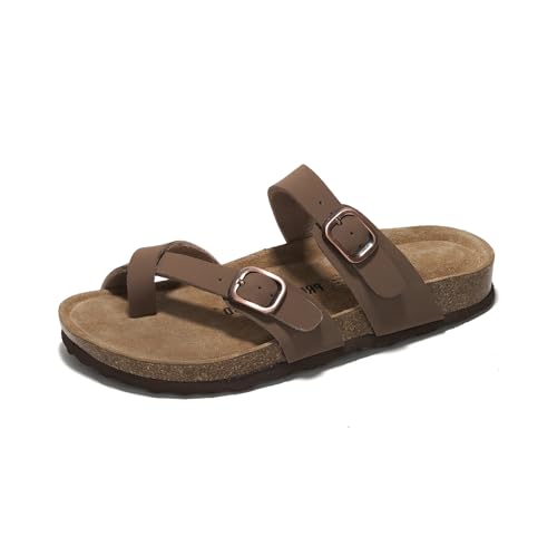 Project Cloud 100% Genuine Leather Womens Sandals -Lightweight Womens Slides Memory Foam Insole & Cork Footbed Sandals Wom...