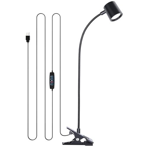 Dott Arts Desk Lamp,USB Clip On Light,Book Lights for Reading at Night,3 Color Modes,10 Brightness Clamp Lights,360° Goose...