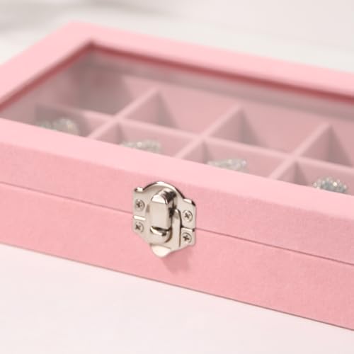 Pengup Travel Jewelry Box,Small Jewelry Case,Rings Earrings Cufflinks Organizer for Girls (Pink, 15 Grids)