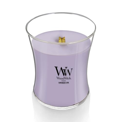 WoodWick Lavender Spa Gifts for Women and Men, 9.7 oz Medium Hourglass Candle with Crackling Wick
