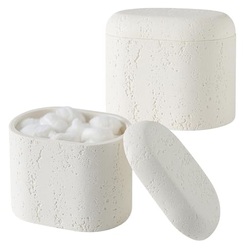 Haocoott Bathroom Qtip Holder Container, 2-Pack, Travertine Stone Look Storage Jars for Cotton Swabs, Jewelry, Floss Pick...