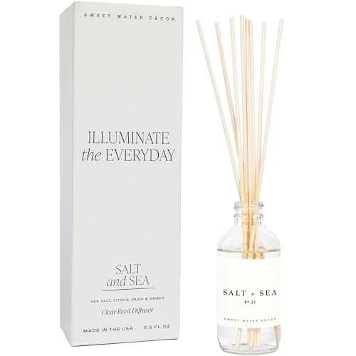 Sweet Water Decor Salt & Sea Reed Diffuser Set - Sea Salt Citrus & Musk Amber Scent Diffuser - Reed Diffusers for Home wit...