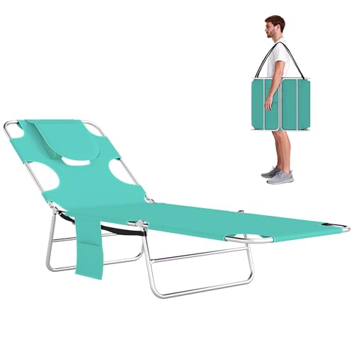 Outsunny Chaise Lounge Chair Outdoor with Face Arm Hole, 5-Position Reclining Face Down Tanning Chair with Carry Strap, Si...