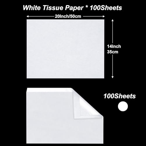 Jkopsnr 100 Sheets White Tissue Paper 20x14 Inches Tissue Paper for Gift Bags Wrapping Tissue Paper Bulk for DIY Crafts Bi...