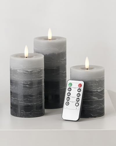 Stmarry Distressed Gradient Gray Flameless Candles with Remote and Timer, Real Wax Made LED Pillar Candles Battery Operate...