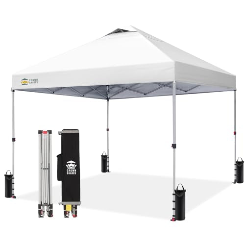 CROWN SHADES 10x10 Pop Up Canopy, Patented Center Lock One Push Tent Canopy, Newly Designed Storage Bag, 8 Stakes, 4 Ropes...
