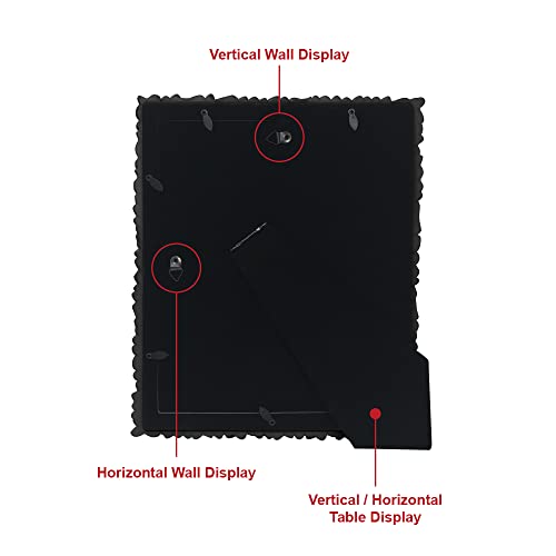 Laura Ashley 8x10 Black Flower Textured Hand-Crafted Resin Picture Frame w/Easel & Hook for Tabletop & Wall Display, Decor...