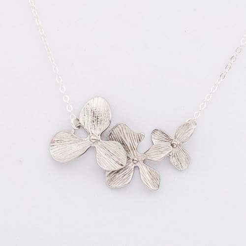 HotMixCold Elegant Dainty Trio Orchid Flower Necklace Available in Silver, Gold or Rose Gold
