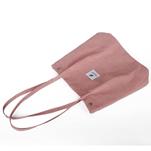 Corduroy Tote Bag Cute Tote Bags for Women Shoulder Bag with Inner Pocket for Work Beach Travel and Shopping Grocery