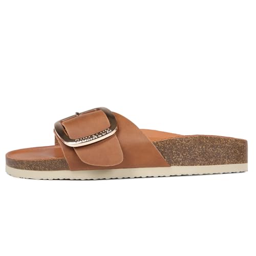 Dumalum Womens Slides Sandals Cork Footbed Flat Sandals Comfort Open Toe Buckle Flip Flops Slip On Home Slippers for Dress...