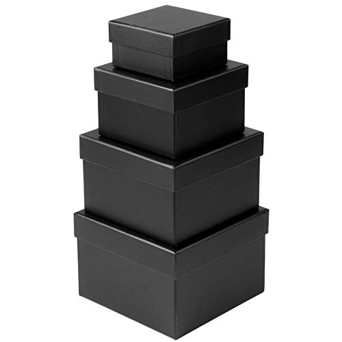 Briful Square Gift Boxes with Lids Set of 4 Black Gift Box Assorted Sizes Nesting Gift Boxes for Presents Birthday Bridesm...