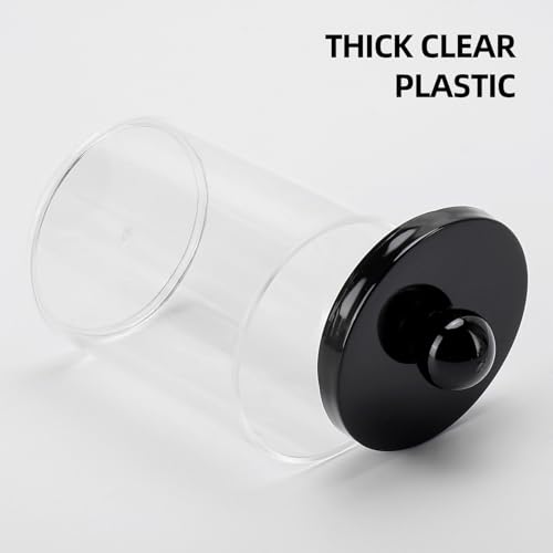 Tbestmax 10oz Qtips Holder - Bathroom Organizers and Storage Containers Plastic Apothecary Jar with Black Lids for Cotton ...