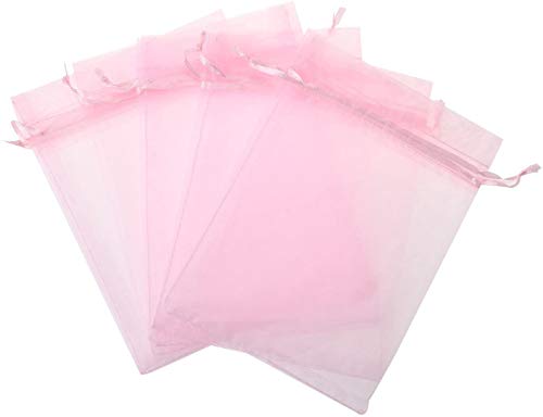 50 Pcs 4x6 inches Gift Wrap Bags Pink, Organza Sheer See Through Fabric, Drawstring Satin Ribbon Pouches for Baby Shower F...