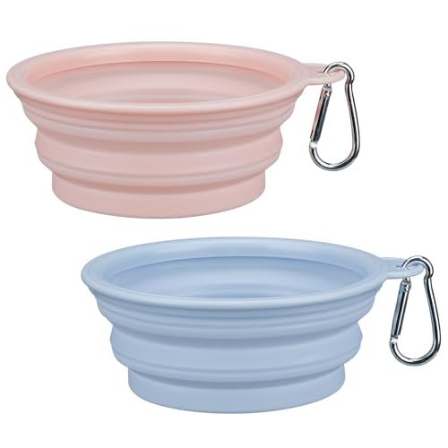 2-Pack, LeeRound Small Medium Collapsible Dog Water Bowl for Travel, Food-Grade Silicone Bowl, Portable Dog Bowl with Hoo...