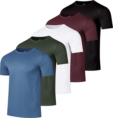 Real Essentials 5 Pack: Men’s Mesh Short Sleeve Crew Neck T-Shirt - Workout Gym Active Athletic Tee (Big & Tall Available)
