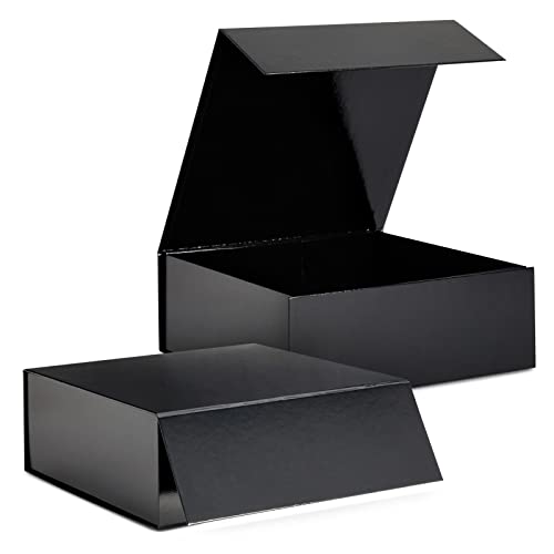 Stockroom Plus Gift Boxes with Lids - 9.5 x 9.5 x 3.5 In, 6-Pack Glossy Black Square - Magnetic Closure & Reusable Decorat...