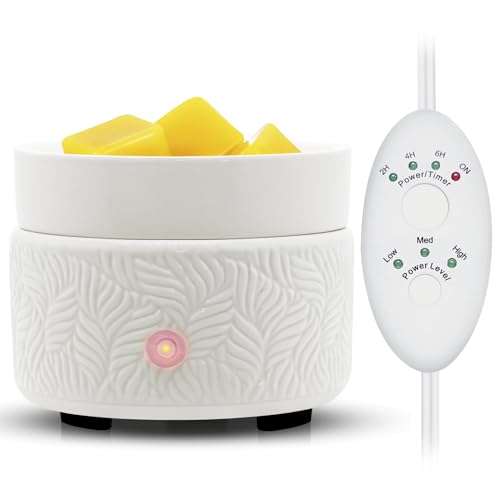 Candle Wax Melts Warmer Burner - Ceramic Essential Oil Warmer 3-in-1 candle warmer Timer Adjust Fragrance Intensity Auto S...
