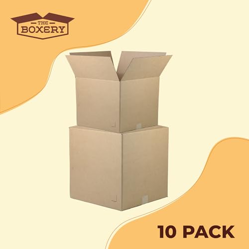 The Boxery Moving Boxes 10-Pack Medium | 18x14x12 inch Brown/Kraft Corrugated Cardboard Packing, Moving & Storage for Busi...