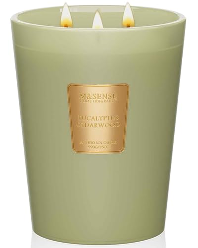 M&SENSE Eucalyptus Cedarwood Soy Large Candles, 3-Wick 35oz 150H Slow Burning, Aromatherapy Candle for Office Relaxation W...