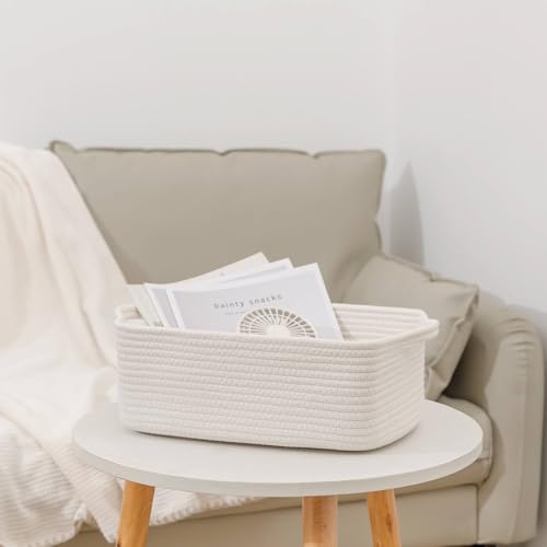 CubesLand Cute and Durable Small Cotton Rope Basket for Organizing, Woven Closet Storage Bin,Shelves Closet Storage Baske...